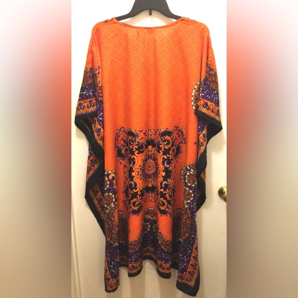 Vibrant Orange, White ,Black and Purple Kaftan - Picture 6 of 9